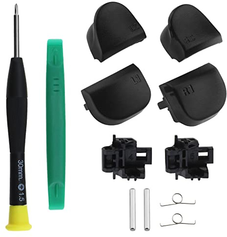 Lot de 12 boutons de déclenchement L1 R1 L2 R2 compatibles avec les boutons d'épaule de manette PS5 avec ressorts, cadres de déclenchement, arbre et tournevis et outil de levier