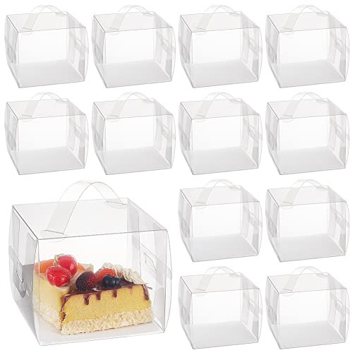 BENECREAT 15 Sets Large PVC Transparent Gift Boxes with Handle and Paper, 13x13x11cm Bakery Boxes Clear Wedding Favour Boxes for Cake Candy Chocolate Dessert