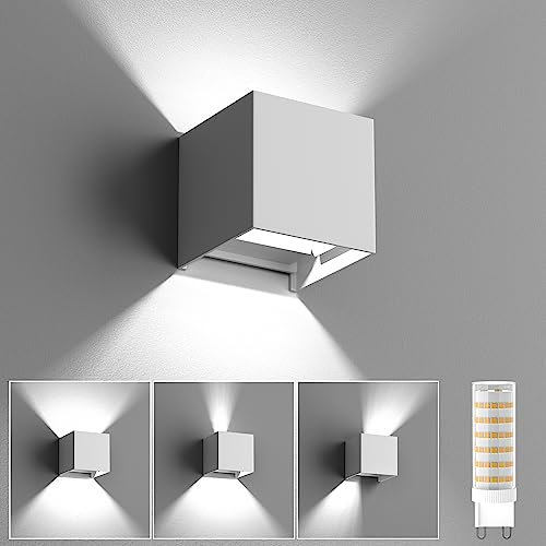 HaoDrisk Wandlampe mit Austauschbarer G9 LED lampe Einstellbar Abstrahlwinkel IP65 Wasserdichte Wandleuchte Innen/Aussen Kaltweiß 6000K Weiß