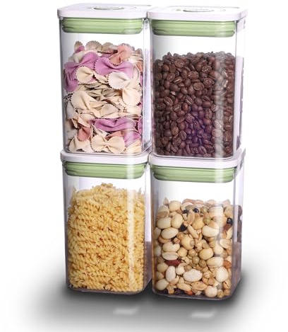 linoroso Food Storage Containers with Date Recording Lids, BPA Free Plastic Cereal Containers Storage Set of 4, for Kitchen Pantry Countertop Fridge Organization and Storage - 3.94 x 3.94 x 6.5
