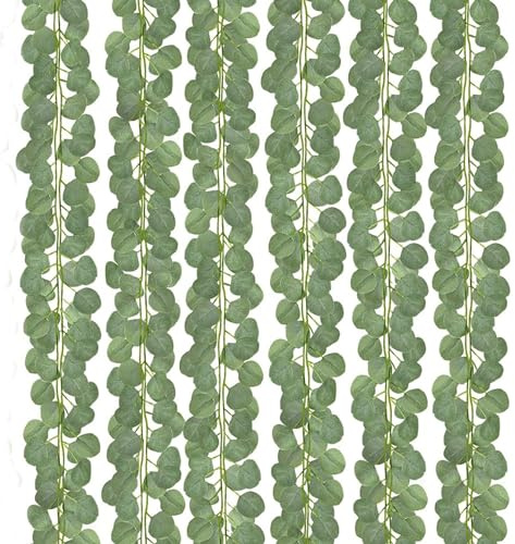 Comtelek 12 Pack Fake Eucalyptus Vines Artificial Hanging Plants, Eucalyptus Green Leaf Garland Hanging Vine Deco for Wedding Table Decoration Home Bathroom Decorations