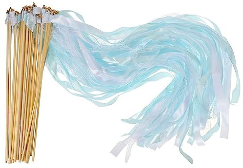 PATIKIL Ruban Bâtons Fée Baguettes, 50 Paquet Dentelle Soie Fée Bâton Baguette Envoyer Arrêt Diffuseurs pour Mariage Fête Anniversaire Vacances Célébration, éclairage Bleu/Blanc