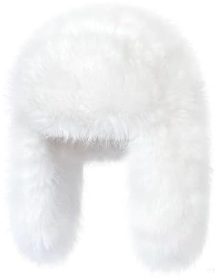 BSYLOO Luxuriöse Trappermütze aus Kunstnerzfell, reine Farbe, schlicht, für Damen, Wintermütze, Pelzmütze, Uschanka, warm, Weiss/opulenter Garten, S-XL