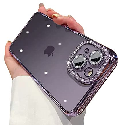 Ownest Compatible with iPhone 14 Plus Case,Glitter Diamond Camera Len Protector Bling Clear Crystal Cute Aesthetics Phone Case Shockproof Sparkly for iPhone 14 Plus -Purple