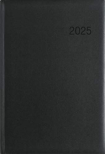 Zettler - Wochenbuch 2025 schwarz, 14,6x21cm, Taschenkalender mit 128 Seiten im Kartoneinband, Tages- und Wochenzählung, Mondphasen, Recyclingpapier und internationales Kalendarium