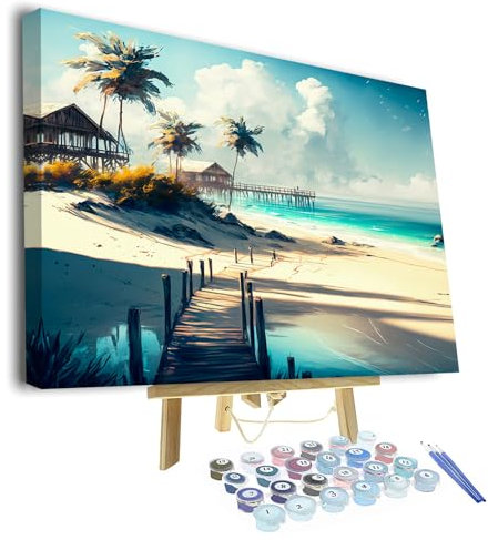 TISHIRON Malen nach Zahlen Erwachsene Strand Erwachsene Malen nach Zahlen Kits mit Pinsel und Acrylpigment Meer Landschaft Öl Hand Malerei Kunsthandwerk für Zuhause 40 x 50 cm(Rahmen)