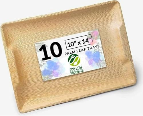 Eco Leaf Products ECO Leaf Lot de 10 plateaux de service jetables en bois | Grands plateaux de 35 x 25 cm | Assiettes jetables écologiques et biodégradables, TRAY14X10