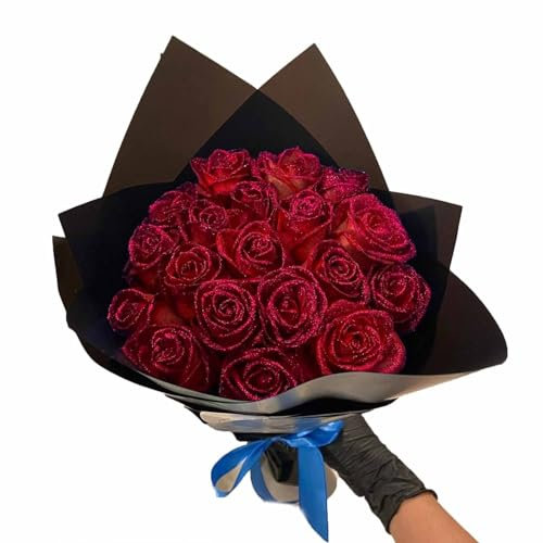 Homaskylynn Rose Bouquet, Flowers Bouquet, Everlasting Shiny Fake Roses Bouquet, Blue Artificial Rose Bouquet, Fake Roses Bouquet Love Gifts (Color : Red, Size : 19 Roses)