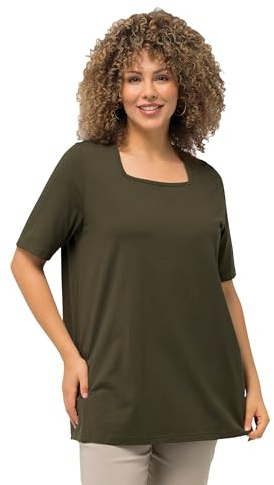 Ulla Popken Damen große Größen Übergrößen Plus Size T-Shirt, A-Linie, Carré-Ausschnitt, Halbarm waldgrün 54+ 807286201-54+