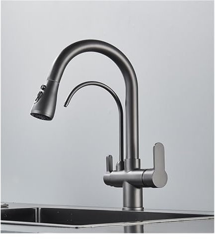 Grifo mezclador de agua fría y caliente giratorio de 360 grados for fregadero con filtro montado en encimera de cocina purificador cromado (Color : Grey)