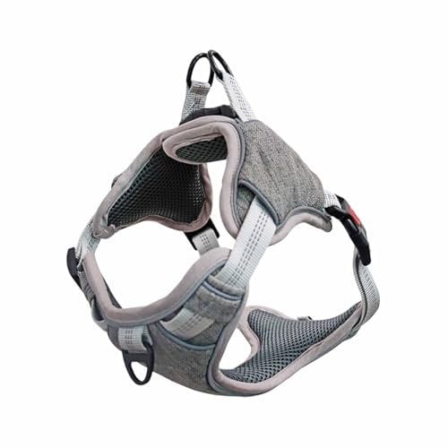 Monkimau Hundegeschirr Gepolstert Atmungsaktiv Brustgeschirr Geschirr für Hunde Welpengeschirr Reflexstreifen Sichere Führung Einstellbar Weich No-Pull (grau, M)