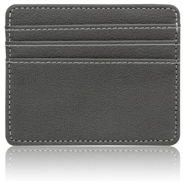 WisePoint Porte Carte Bancaire, PU Cuir Étui Carte Bancaire, 4 Fentes pour Cartes Portes Cartes Cuir Homme, Portefeuille Homme Porte-Carte pour Les Événements d'affaires, Les Voyages(Gris)