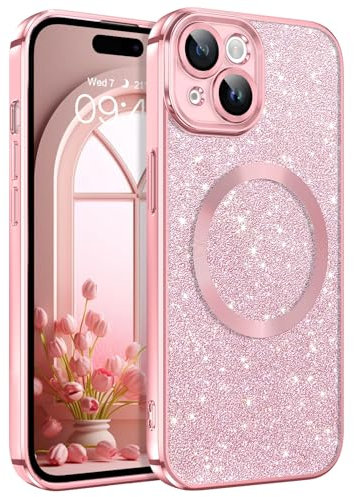 YINLAI for iPhone 15 Plus Magnetic Case[Compatible with Magsafe] Glitter Protective Cover Slim for Women Shockproof Bling Phone Case for iPhone 15 Plus 6.7, Pink