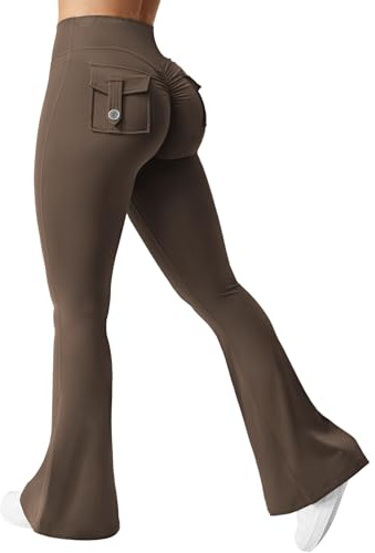 ZAAYO Flare Leggings with Pockets for Women Coffee