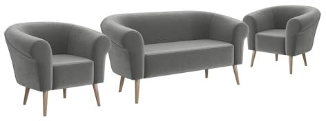 MEBLINI Mini Sofa Set 2-1-1 für Wohnzimmer - Mini Lounge für Vier Personen - Küchensofa - Sofa Klein - Sitzgarnitur - Polstergarnitur - Sofagarnituren - Emilia - 2+1+1 - Hellgrau Samt