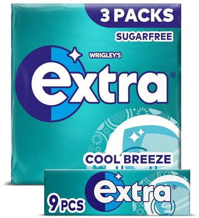 Extra Sugar-free Chewing Gum, Cool Breeze Flavour, Freshens Breath, With Xylitol, Helps with Oral Hygiene for Healthy Teeth & Gums 20 x (3 x 9pieces)