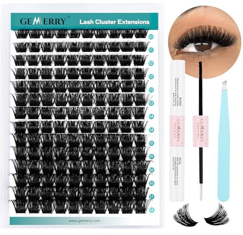 GEMERRY Kit Pestañas Postizas Individuales DIY Kit De Extensión De Pestañas Individuales con 200D 10-18mm Pestañas Pelo a Pelo y Pegamento Pinzas Extension Pestañas Kit(200D-0.07D-10-18mm-Set)
