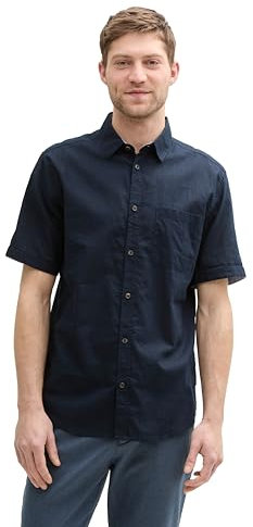 TOM TAILOR Regular Fit Kurzarmhemd mit Karomuster, Navy Multicol Check, XL