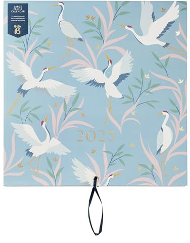 Busy B - Großer Familien-Wandkalender 2025 - Blaue Vögel Design mit 5 Spalten & Aufbewahrungstaschen - Monatskalender 2025 für vielbeschäftigte Familien mit farbcodierten Stickern - 30,5 x 30,5 cm