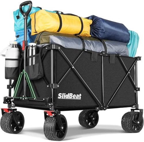 SLIDBEAT XXXL Bollerwagen Faltbar 300L 226KG, Große Räder Bollerwagen Klappbar aus Vier Richtungen, Faltbarer Bollerwagen mit Verstellbarem Griff Für Strand Garten Camping Shopping Transport Trolley