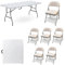 Crystals White Folding Table with Deluxe Fabric Padded Metal Folding Chairs - Folding Camping Chair & Table Set, Outdoor, Dining, Trestle, Portable Furniture (6ft Table with 6 Chairs)