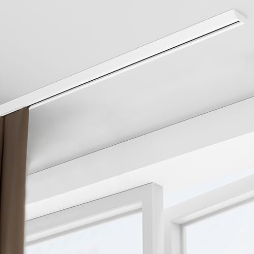 Deckenschiene für Vorhänge, 4,8 m, Vorhangstangen-System/Metall-Raumteiler-Set für Zuhause, Salon, Krankenhaus, Wohnmobil, ultradünne Schienen, Deckenhalterung, Weiß