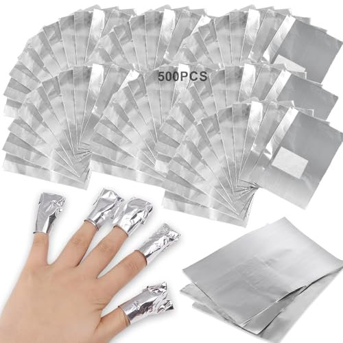 500 Pcs Foil Nail Wraps,Nail Remover Foils,Nail Wraps,Nail Foils for Gel Nails,With Lint-Free Cotton PadsNail Foil Aluminium Wraps Remover for Fast & Gentle Soak Off Gel Polish Removing