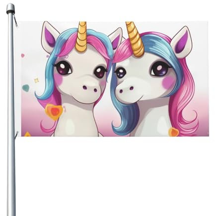 Niedliche Einhörner-Flagge, 90 x 152 cm, doppelseitige Urlaubsflagge mit Ösen, Jahreszeitenflagge, Hofflaggen für draußen, Haus, Garten, Dekoration, Urlaubsbanner