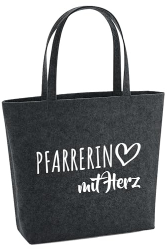 Huuraa Filzshopper Pfarrerin mit Herz Geschenk | Große Filz Einkaufstasche 22 Liter Shopper Filztasche Geschenkidee herausnehmbarer Tasche innen
