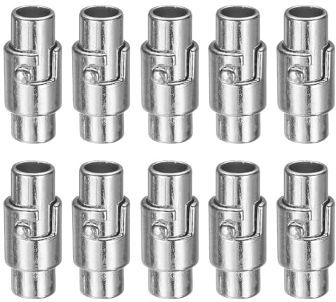 sourcing map 10pcs Leather Cord End Clasp 4mm Hole Magnetic Cord End Caps Closures Leather Bracelet Buckle for Jewelry Making DIY Supplies Crafts, Silver Tone
