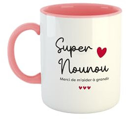 Kiribou Mug Super Nounou Merci de M'Aider à Grandir - Un Cadeau Touchant pour Une Nounou (Rose)