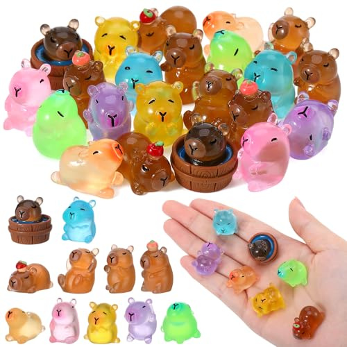 GSrenyu 22Pcs Mini Resin Capybara Animals Figures Gifts, Glow in the Dark | Luminous Capybara Toy, Tiny Animals for Garden, Dollhouse, Landscape, Tabletop & Party Decor