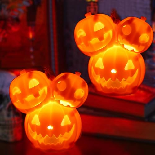 KOIROI 2 Stück Halloween LED Teelichter, Kürbis LED Kerzen, Kürbis Teelichter, Aufhängbar Kürbislicht, Flammenlose Kerze Pumpkin Licht, Halloween Deko Outdoor Innen Garten Party Dekoration