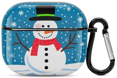 Kompatibel mit AirPods-Schutzhülle, Motiv: Schneemann, vollständiger Schutz, kompatibel mit Airpods 3., unterstützt kabelloses Laden mit Karabiner, Front-LED sichtbar