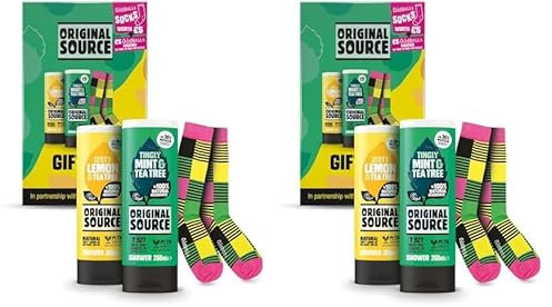 Original Source x Oddballs Gift, Set Mint & Tea Tree Shower Gel, Lemon & Tea Tree Shower Gel, Oddballs Socks, Gifts for Men, 100 Percent Natural Fragrance, Vegan, Cruelty Free (Pack of 2)