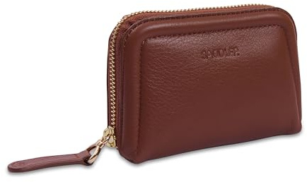SADDLER Annabelle Leather RFID 2 Section Coin Purse, Tan One Size | Includes floral gift box and extra internal zip pocket to organise folded notes, providing secure travel storage.