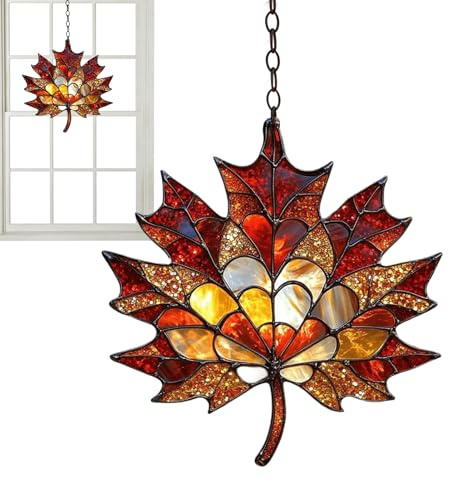 Sonnenfänger Ahornblatt Herbstdeko Hängend, Buntglas Fensterbild Acryl Herbst Deko Ornament, Herbstliche Fensterdeko Für Haustür Balkon Garten Schlafzimmer Thanksgiving