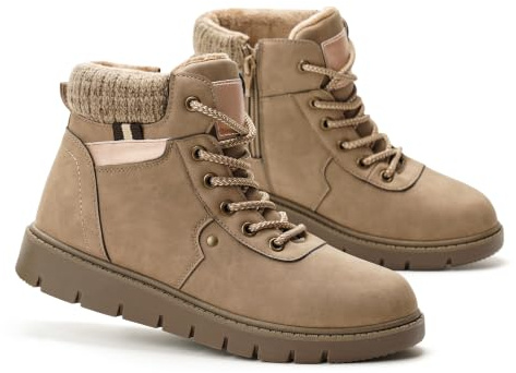 GLAMORA Botines de Invierno para Mujer, Botas de Nieve con Pelo, Cómodas y Antideslizantes, Cremallera Lateral y Cordones G25600-kaki-38