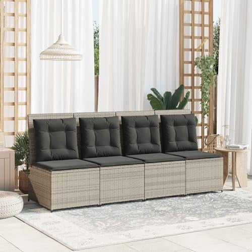 Runheo Garten-Sofa Hellgrau Poly-Rattan, Liegen-Design, Outdoor-Möbel für Terrasse, Balkon, Pulverbeschichteter Stahlrahmen, Inklusive Kissen, Witterungsbeständig, 1-Sitzer