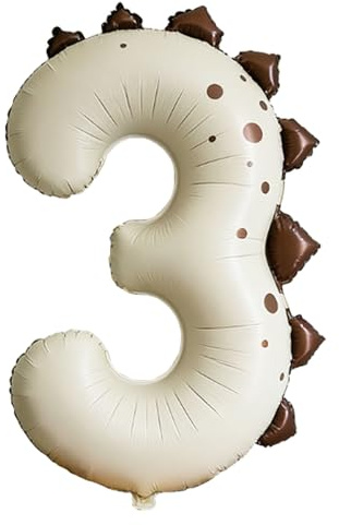 Gleemix Dinosaurier Zahlen Luftballon 3 Jahre, Riesige Dino Luftballon 3. Geburtstag, Große Beige Folienballon 3, Ballon Zahl Deko, 110 x 73 cm, Luftballon 3 für Dino Party, Geburtstagdeko