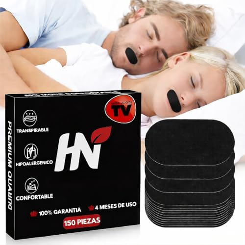 HN® PACK AHORRO 150 Tiras Bucales Para Dormir Antironquidos |Máximo Rendimiento +5 Meses Duración| Adhesivo Hipoalergénico| Mouth Tape For Sleeping| Cintas Bucales Tapabocas |Parches Para Boca Cerrada