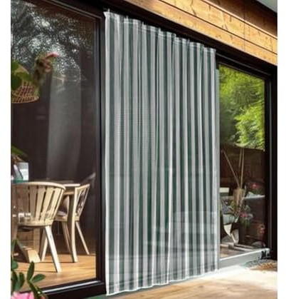 Tenda Zanzariera Porta Finestra Con Anelli Zanzariera Piombata da Esterno Per Balcone a Righe Misura 145x250 cm Mod. Tiger (Bianco-Verde)