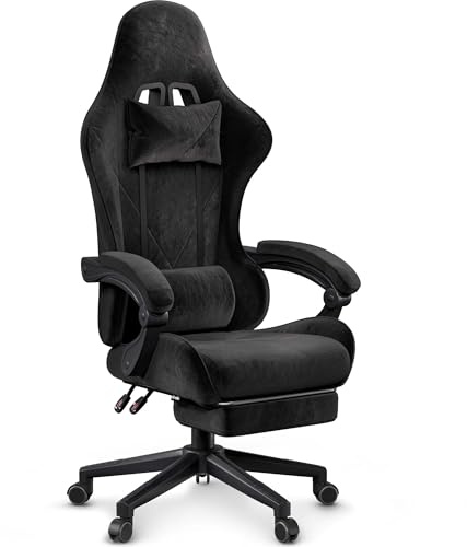di volio Gaming Stuhl Ragazo, ergonomischer Schreibtischstuhl mit Sitzhöhenverstellung, Bürostuhl mit Lenden- und Nackenkissen & Fußstütze (Schwarz)