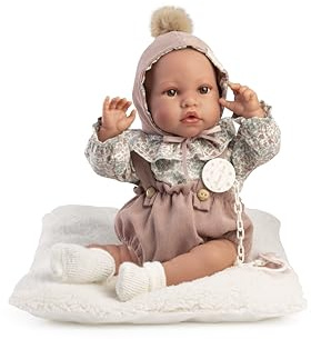 Antonio Juan Neugeborene Erika Puppe mit Schmusetuch, realistische Babypuppe, 42 cm, weicher Körper, Strampler mit Blumen und Mütze mit Pompon