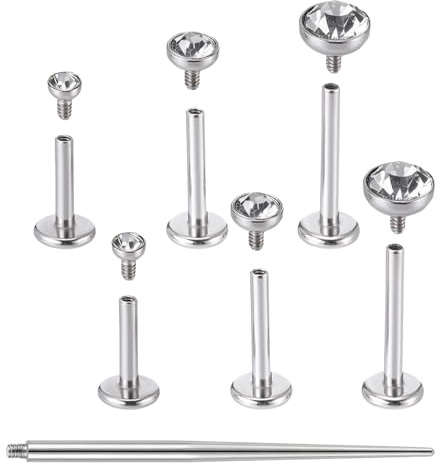 Lusofie 6 Stück Titan Labret Piercing Internally Threaded 20/18/16G Lippenstecker Helix Piercing Silber für Nasen Lippenpiercing Piercing Ohr Tragus Piercing | Titan, Innengewinde, Lippenpiercing Medusa Monroe, Labret, für Damen und Herren, Lippenpiercing, kurz/lang