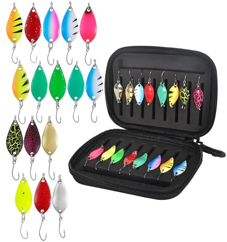 VIVIIHOO Set di cucchiai per trota, 16 pezzi, 2,5 g/3,5 g/5 g, spinner in metallo con scatola
