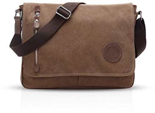 FANDARE Retro Umhängetasche Schultertasche Segeltuch Laptoprucksäcke für 14 Zoll Laptop Kuriertasche Herren Damen Crossbody Messenger Bag Reise Schule Hochschule Multifunktions Schulranzen Braun