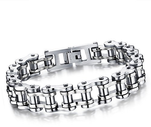 Cupimatch Motorcycle Biker Chain Bracelet Punk Rock Link Wristband for Men Cool Silver Stainless Steel 8.5 (Silver) for Fathers Day