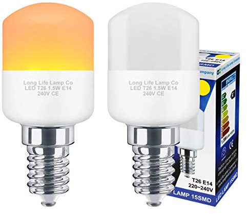 2 x 1.5w LED Pygmy Light Bulb E14 SES Yellow Small Appliance Lamp 20w Equivalent