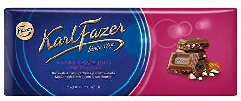 Karl Fazer Raisins & Hazelnuts Milk Chocolate - Klassisch Finnisch Milchschokoladen Schokoladentafel 200g